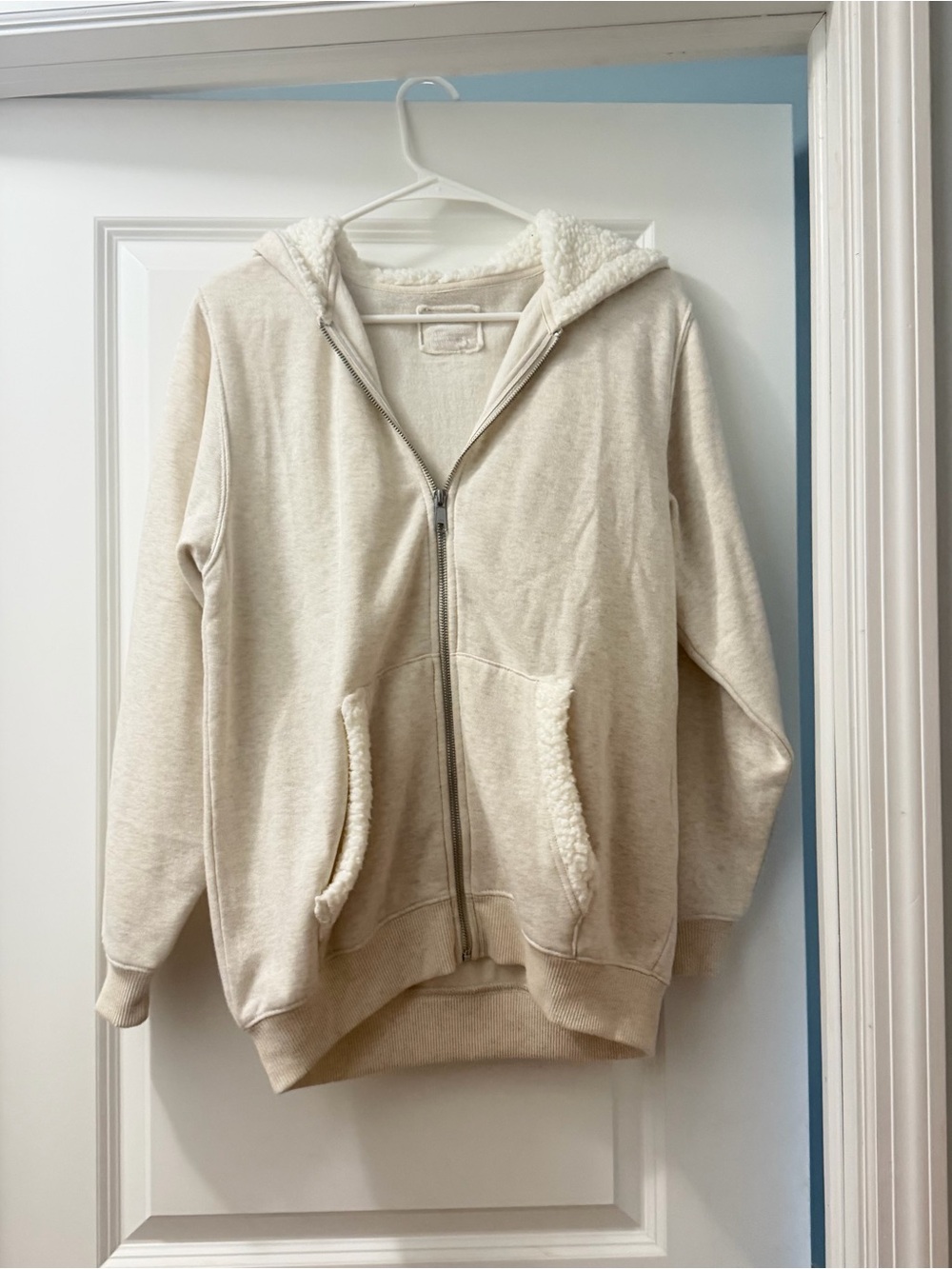 aerie Cream Sherpa-Lined Zip Hoodie